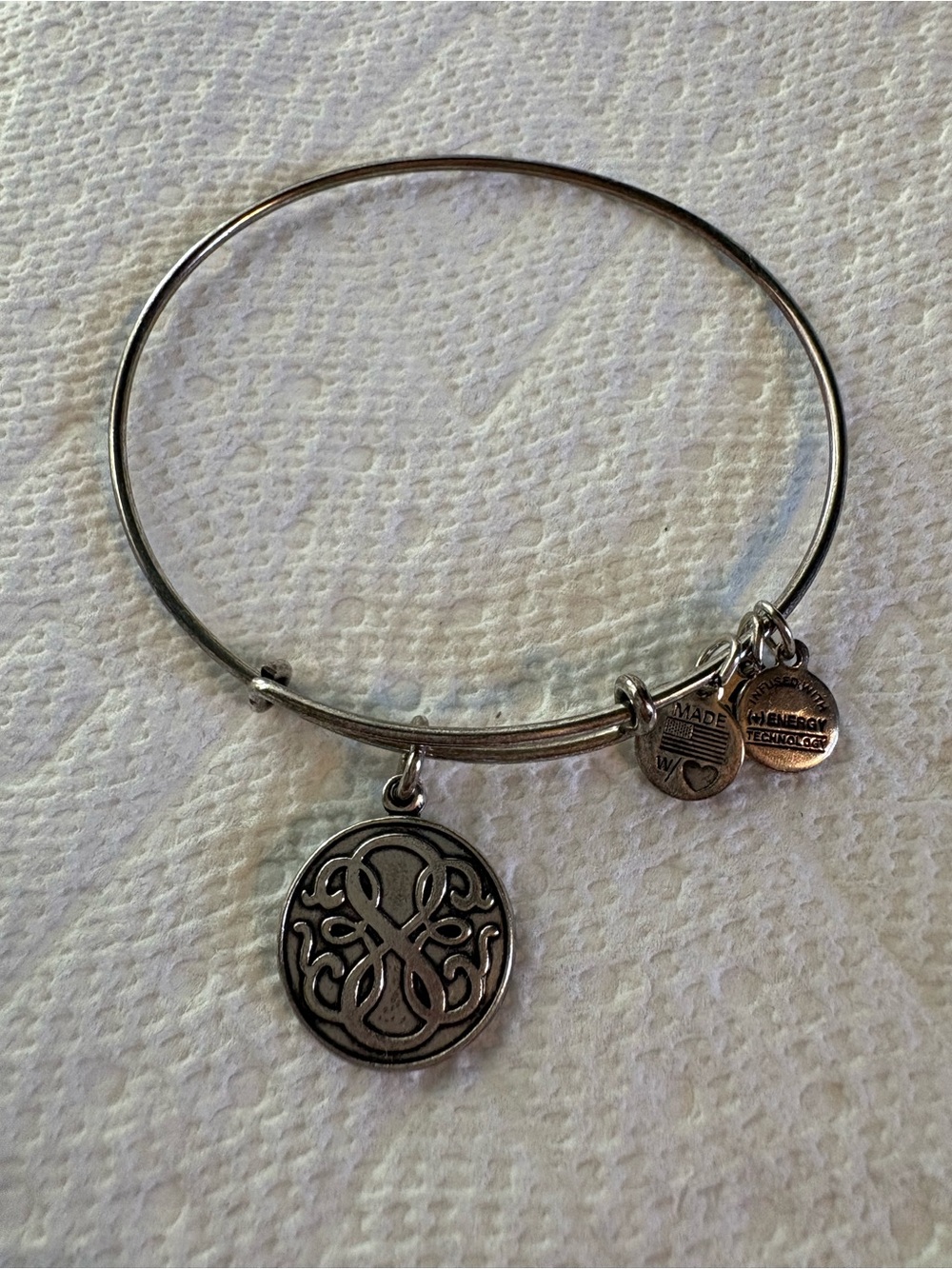 Alex and Ani Silver-Tone Filigree Round Charm Bangle Bracelet